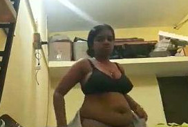 Tamil wife wearing black bra after bath to cover pappaya boobs