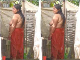 Today Exclusive- Desi Aunty Out Door Bathing part 2